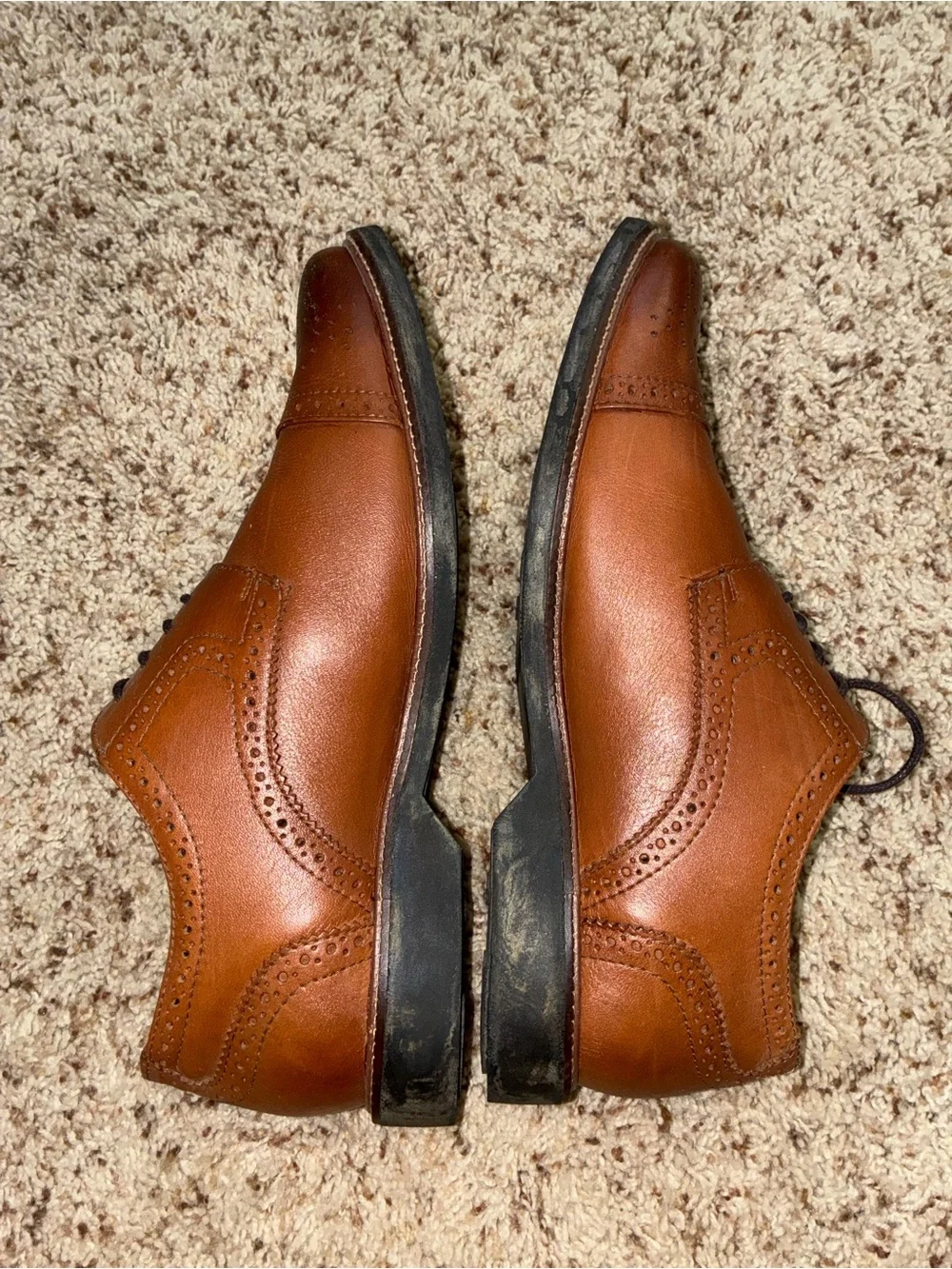Men's Tan Leather Cap-Toe Brogues - Classic Dress Shoes
